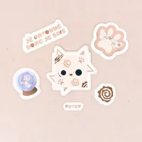 Lot de 6 stickers mignons du doudou Patsy, collection Blue Dragorn Studio, avec citation, super pouvoir, spirale et boule magique.