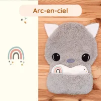 Doudou Bee Doux Garou le Loup avec cœur en tissu motif Arc-en-ciel