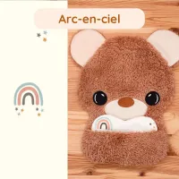 Doudou Bee Doux Orion l’Ourson avec cœur en tissu motif Arc-en-ciel
