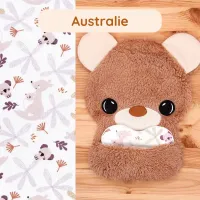 Doudou Bee Doux Orion l’Ourson avec cœur en tissu motif Australie