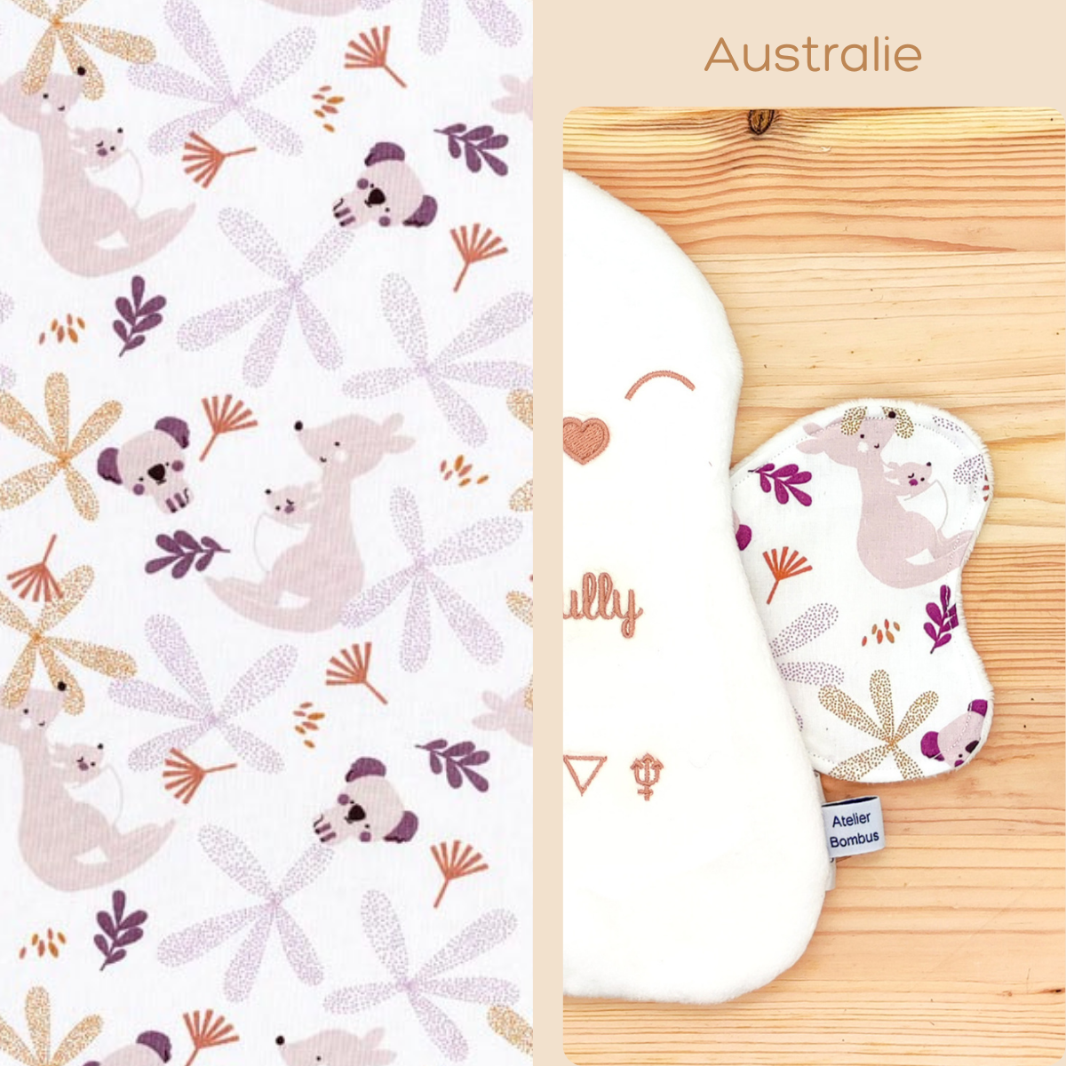 Offrez à votre enfant un voyage en Australie avec les ailes Bee Boo aux motifs de kangourous, koalas et feuilles automnales aux couleurs vives.