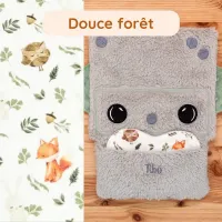 Doudou Tibo le Robot avec coussinet Douce Forêt. Un doudou sensoriel ultra-doux qui rassure bébé grâce à l’odeur des parents et ses matières moelleuses.