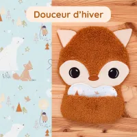 Doudou Bee Doux César le Renard avec cœur en tissu motif Douceur d'hiver