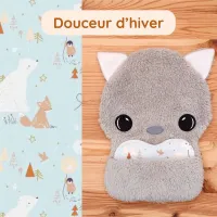 Doudou Bee Doux Garou le Loup avec cœur en tissu motif Douceur d'hiver