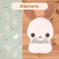 Un doudou apaisant idéal en cadeau de naissance, c'est Gabin le Lapin et son coussinet éléphants