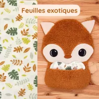 Doudou Bee Doux César le Renard avec cœur en tissu motif Feuilles exotiques