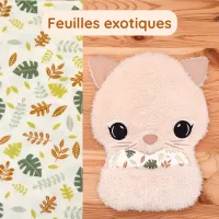 Doudou Bee Doux Andrea le Chat avec cœur en tissu motif Feuilles exotiques