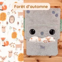 Doudou Tibo le Robot avec motif Forêt d’Automne. Un doudou ultra-doux qui réconforte bébé avec l’odeur maternelle.