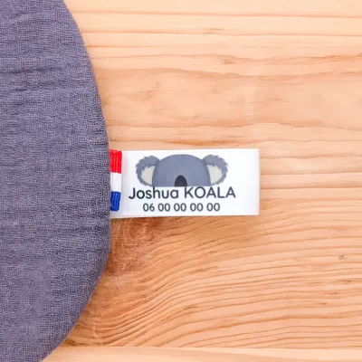 Étiquettes personnalisées pour doudous perdus avec texte et numéro de téléphone. Motif Koala. Retrouvez rapidement le doudou égaré !