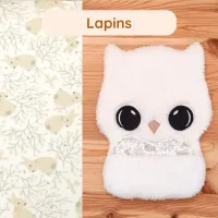 Doudou Bee Doux Marinette la Chouette avec cœur en tissu motif Lapins