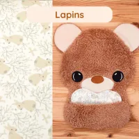Doudou Bee Doux Orion l’Ourson avec cœur en tissu motif Lapins