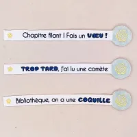 Trois marque-pages brodés Nebulo avec punchlines célestes – Blue Dragorn Studio