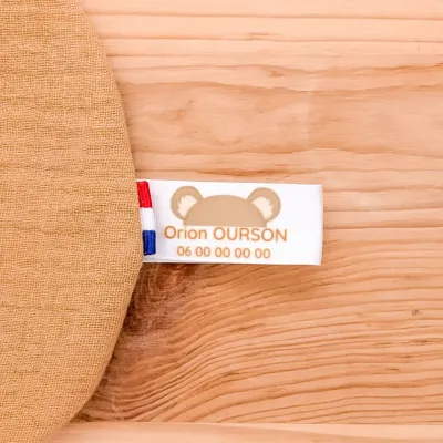 Étiquettes personnalisées pour doudous perdus avec texte et numéro de téléphone. Motif Ours. Retrouvez rapidement le doudou égaré !