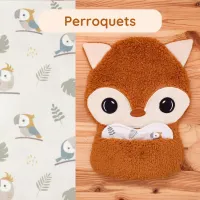 Doudou Bee Doux César le Renard avec cœur en tissu motif Perroquets