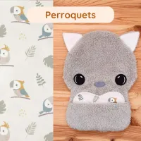 Doudou Bee Doux Garou le Loup avec cœur en tissu motif Perroquets
