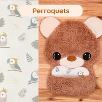 Doudou Bee Doux Orion l’Ourson avec cœur en tissu motif Perroquets
