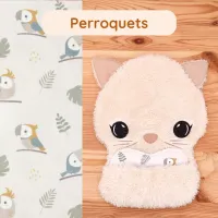 Doudou Bee Doux Andrea le Chat avec cœur en tissu motif Perroquets
