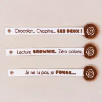 Marque-pages brodés Toffuzz – 3 modèles au choix : Chocolat… Chapitre…, Lecture brownie, Je ne lis pas je fonds